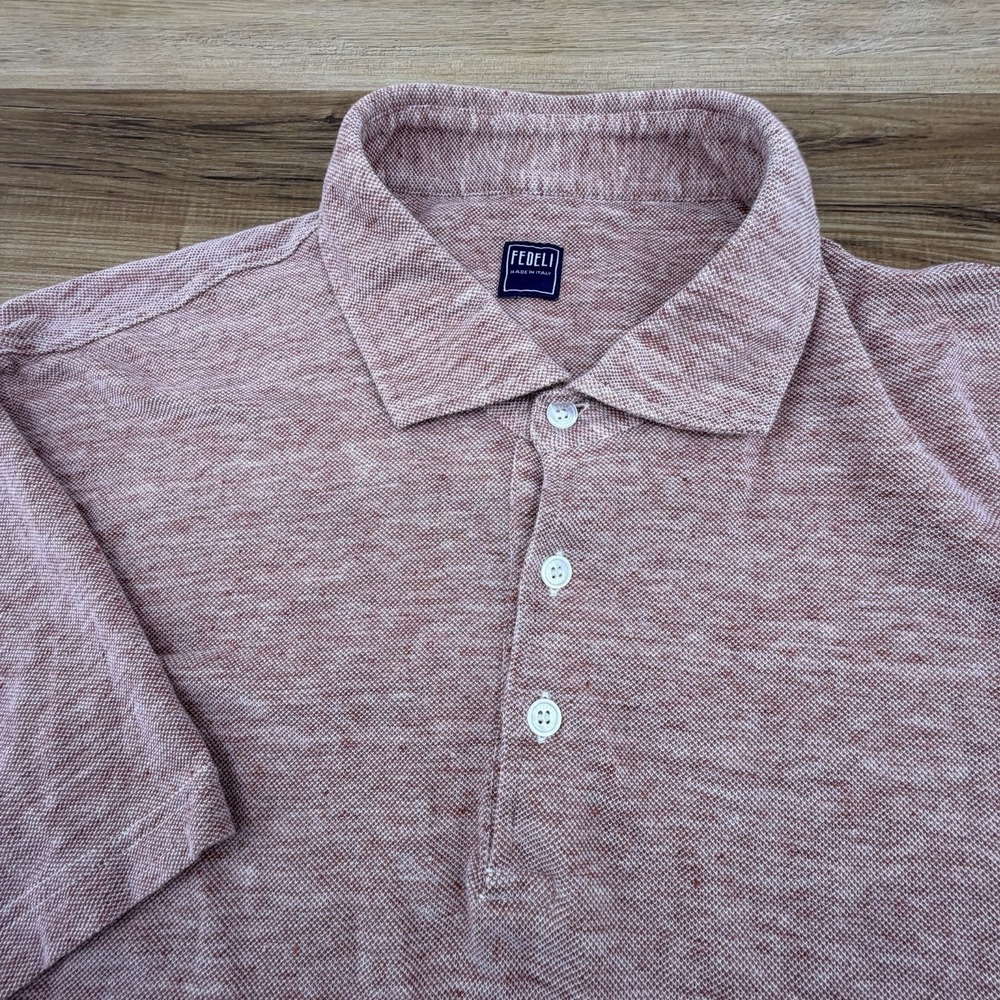 Fedeli Linen Cotton Knit Polo Shirt Italy Mens Size 60 Red White Italy‎